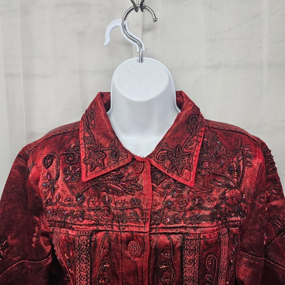 Flashback Ruby Red Beaded Crochet Embroidered Flo… - image 3